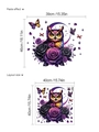Gothischer Eulen-Wandtattoo mit Rosen, lila Halbmond und Schmetterlingen - Lila Illustration Eule und Rose (PC234)