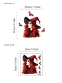 Halloween witch wall decal with red bat stickers and layout size measurements - Red Hair Witch Style (YA284) - 30x30cm - 1 Sheet