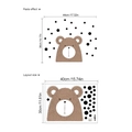 Pegatina de pared de oso pardo con dimensiones de diseño y efecto de pegado - Estilo Oso de Dibujos Animados con Lunares (ZA313) / 1 Hoja