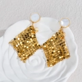 Elegant gold sequin fringe earrings with pearl studs and star charms for formal events - Gold (E1094-02)