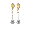 Pendientes de concha dorada con cadenas largas y flores de cristal azul claro - Azul