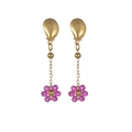 Pendientes de concha dorada con borlas de flores rosas y flecos largos de cadena - Rosa rojo