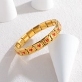 Bracciale modulare italiano dorato con maglia lucida decorata da un cuore in smalto rosso - Stile Cuore Rosso (B1204-hong)