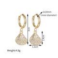 Detailed dimensions of 18k gold turtle drop earrings with white pavé cubic zirconia - Scallop
