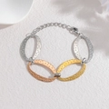 Bracelet trois tons en acier inoxydable plaqué or 18k avec maillons ovales martelés - Style A-Bicolore (Bracelet)
