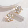 Pendientes de flores creativos en acero inoxidable 18k con pétalos de plata cepillada - Bicolor Plateado Dorado