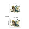 Sticker mural fée aquarelle avec couronne de fleurs et ailes pour déco intérieure - 30x40cm (1 Feuille) / Vert