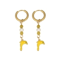 Créoles dorées avec perles vertes, perle blanche et charmant pendentif dauphin jaune - Dauphin Jaune
