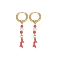 Boucles d'oreilles style marin avec pendentifs corail rouge et perles blanches au design - Corail Rouge