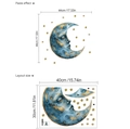 Blue watercolor moon and stars wall sticker showing layout and finished effect sizes - Blue Watercolor Moon Star (ZA316) / 30x40cm