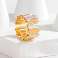 18k gold wavy irregular geometric ring with purple and white enamel finish - Stacked Wave Open Style / Purple and White (OLBR879-zi)
