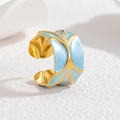 Vintage δαχτυλίδι από ατσάλι 18k χρυσό με μπλε και πράσινο σμάλτο σε ακανόνιστο σχήμα - R881-Μπλε