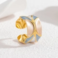 Vintage δαχτυλίδι από ανοξείδωτο ατσάλι 18k χρυσό με πολύχρωμο σμάλτο και σχέδια - R881-Γκρι/Λευκό