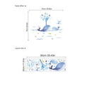 Cartoon blue whale ocean wall decal with sea turtles and penguins for home decoration - 30x90cm