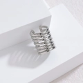Polished silver multi-layer wrap ear cuff with minimalist geometric metal design - Silver Multilayer Wrap Style (F-E1250-01)