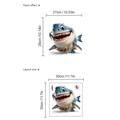 3D cartoon shark wall sticker in blue PVC, layout size 30x30cm for bathroom decor - 3D Shark Style (SC353) / 30x30