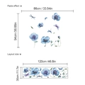 Blue poppy flower and dragonfly wall stickers set for living room decoration - 30x120cm Large Flowers (SC406)