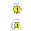 Self-adhesive yellow diamond warning sticker with Understand Be Sorry text for wall decor - SC587-Exclamation Style (20x20cm)