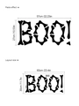 Detailed view of Halloween BOO bone-shaped wall sticker with layout and paste dimensions - 30x60cm