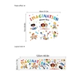 Stickers muraux arc-en-ciel et astronaute avec effet de pose et dimensions du produit - Thème de l'Imagination (ZB858)