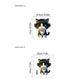 Detailed view of cartoon cat wall sticker layout size and actual paste effect dimensions - Cat With Bangs (PC974) / 20x20cm