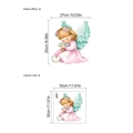 Detail view of pink angel wall sticker showing layout and finished display dimensions - Angel Girl Pattern (TA114)