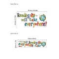 Adesivo murale Reading autoadesivo con mappamondo per cameretta bimbi, 120x30cm - PD633-A-Inglese-30x120cm