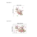 Adesivo murale con colibrì e rose, completo di dimensioni del layout ed effetto finale - Colibrì e Rosa (ZC897)