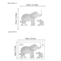 Sticker mural éléphant montrant l'effet de pose et la taille de mise en page - Famille d'Éléphants (SC408)