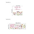 Sticker mural fleurs avec texte Love in Bloom, décoration PVC adhésive de 90x30cm - Motif Love in Bloom (ZC1065)