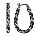 Elegant black gold twisted rope hoop earrings with sparkling cubic zirconia in S925 silver - Black Base With White Zirconia / Black