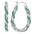 925 silver twist hoop earrings with emerald green zircon stones in silver finish - Silver Base With Green Zirconia / Silver