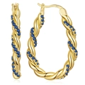 Créoles en or au design de corde torsadée avec zircons bleu foncé et broches en argent S925 - Gold Base With Blue Zirconia