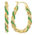 Créoles en argent plaqué or torsadé serties de zircons verts en spirale élégante - Gold Base With Green Zirconia
