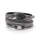 Detail of multi-layer gray leather bracelet with crystal stone and Roman numeral charm - Gray