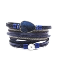 Detail of bohemian multilayer blue wrap bracelet with heart crystal and silver metal clasp - Dark Blue