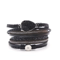Close-up of multilayer black leather bracelet with druzy stone and crystal accents - Black
