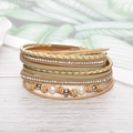 Bohemian multilayered wrap bracelet with cream leather, pearls and crystals - Khaki