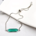 Adjustable silver chain bracelet with oval green crystal stone and sliding clasp - Green