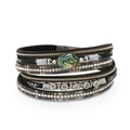 Multi-layer leather bracelet with colorful abalone shell and magnetic clasp closure - Black