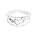Detail of multi-layer white leather bracelet with crystal studs and silver heart clasp - White