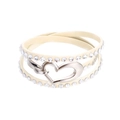 Detail of multi-layer cream leather wrap bracelet with crystal studs and heart buckle - Beige