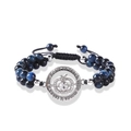 Detail of beaded tiger eye bracelet featuring an engraved silver apple heart teacher pendant - Blue Tiger Eye