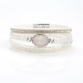 Bracelet multicouche en cuir bohème avec strass en cristal et fermoir magnétique - Blanc