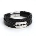 Mehrlagiges Punk-Lederarmband für Herren mit Edelstahl-Rasierklingen-Anhänger - Schwarz + Stahl - 21cm Länge