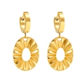 Detail of gold ruffle earrings with radial texture and hollow oval drop design - Gold