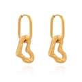 Elegant gold heart earrings with oval hoop and irregular ripple texture charm - Gold