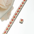 Close-up of modular Italian charm bracelet with red heart and rainbow enamel link - Heart Rainbow Style (HA-2)