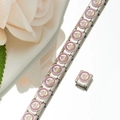Detail of Italian charm bracelet link with pink enamel cake pattern in stainless steel - Pink Cake Style (HA-3)
