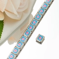 Detail of Italian charm bracelet with blue enamel pink heart link on reflective surface - Blue Pink Heart Style (HA-9)